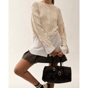 ANTHROPOLOGIE PILCRO Cable Twofer Sweater Ivory | XXS